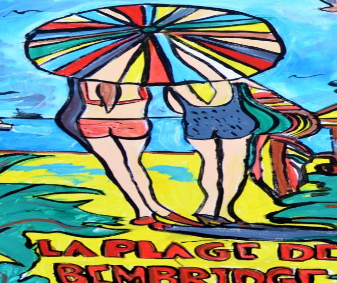 'Plage de Bembridge Blue bottoms', Pop Art 39 by 49cm Acrylic on Canvas by BB Bango £60 