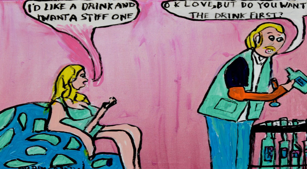 I'ld like a Stiff one please' 39 by 49cm Acrylic on Canvas by BB Bango £60