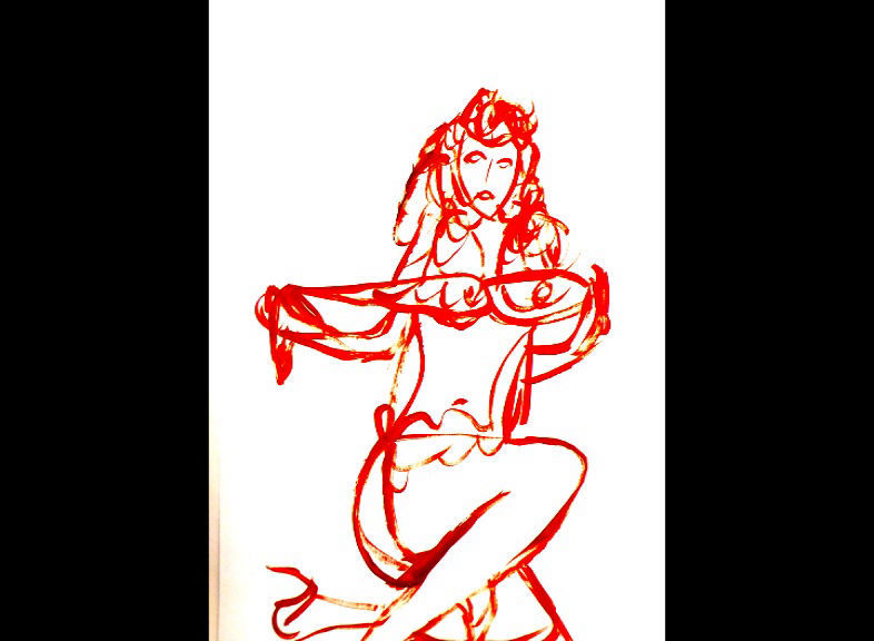 'Red bra off' Acrylic on paper A3 size by BB Bango Is 2nd Gloribinas record album cover. SOLD