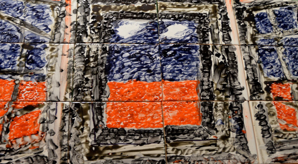 'Window View' Ceramic picture on 12 No. 150 by 150mm tiles. Glaze ( to 1,060C) on ceramic by BB Bango £79